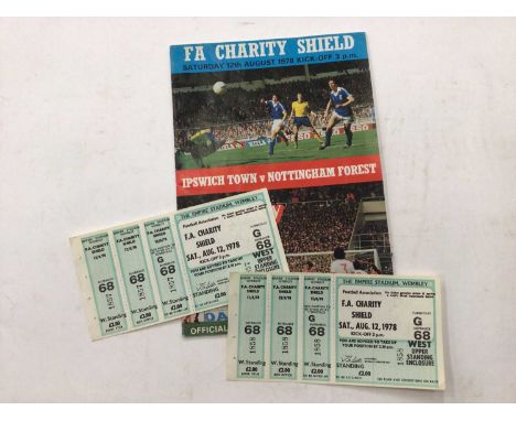 1978 FA Charity Shield unused ticket stubs together with a programme and other Ipswich Town football programs