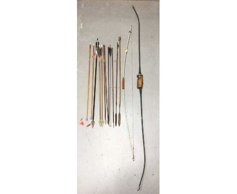 Vintage Apollo Falcon metal bow and group of arrows