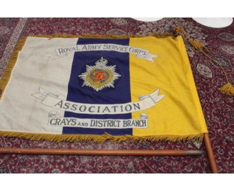 Large Royal Army Service Corps Association Grays and District Branch parade flag and pole.