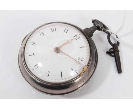 Georgian pair cased pocket watch with white enamel dial, Arabic numerals and movement signed Joseph Johnson, London, numbered