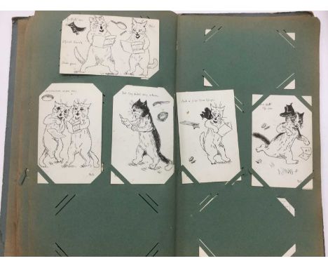 Postcards in album including Christmas Hold To Light, early coloured vignettes and undivided backs, street scenes, artist dra