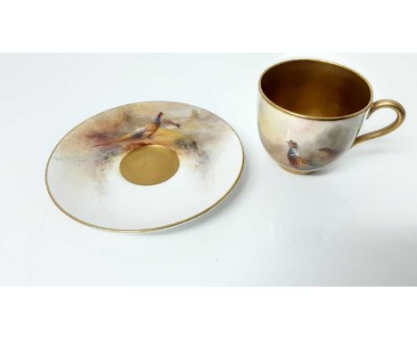 Royal Worcester cabinet cup and saucer, hand decorated with a Pheasant, signed Jas StintonCondition report: Saucer measures 1