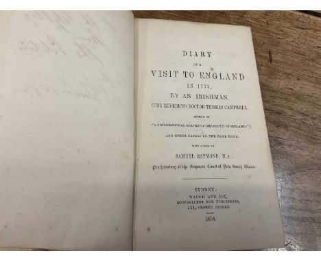 Thomas Campbell, Diary of a visit to England in 1775 by an Irishman, presentation inscription from the Editors, dated 1854, o