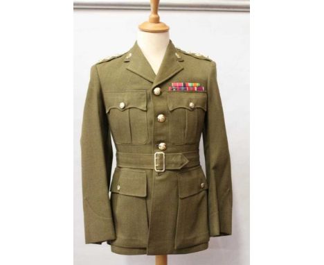 1960's British Military Royal Army Service Corps Captain's service dress jacket and trousers, with rank insignia and badges, 