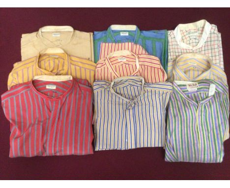 Vintage Turnbull &amp; Asser colourful striped silk collarless shirts and other shirts. Quantity of white detectable collars.