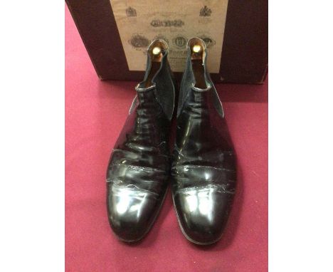 A pair of Vintage John Lobb Black Patent Leather ankle boots with trees and original box.Condition report: Pre-owned. Shoes a