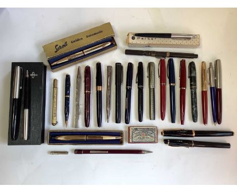 Good collection of vintage fountain and other pens, including Parker, Cross, Eversharp, Esterbrook, Scheaffer, Conway Stewart