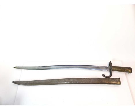 First World War French 1866 pattern chassepot bayonet stamped 363, the blade retaining much original finish, in scabbard. 