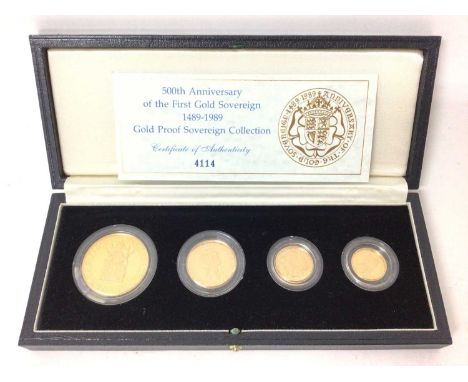 G.B. - Royal Mint gold proof four coin Sovereign collection '500th Anniversary of the First Gold Sovereign 1489-1989' to incl