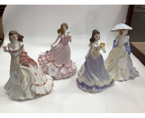 Nine Royal Worcester figures - Charlotte, Reflection, May Ball, Glyndebourne, Royal Premiere, Jessica, Grace, Claire and Dian