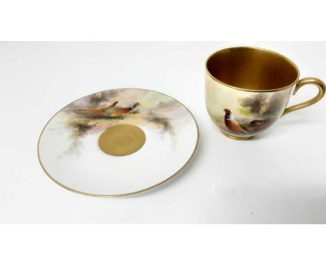 Royal Worcester cabinet cup and saucer, hand decorated with a Pheasant, signed Jas StintonCondition report: Saucer measures 9