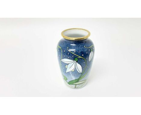 Moorcroft enamel vase decorated in the Snowdrop pattern, 7cm highCondition report: Very good condition 