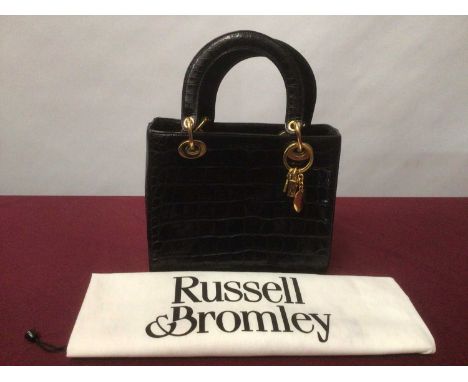 Russell &amp; Bromley Black Leather mock croc handbag with padlock and dust bag , plus a selection of vintage evening bags in