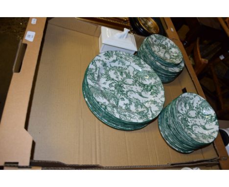 GREEN GLAZED SPODE DINNER WARES INCLUDING PLATES, BOWLS AND SIDE PLATES