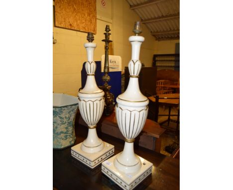 PAIR OF PAINTED WOODEN LIGHT FITTINGS, 15CM WIDE