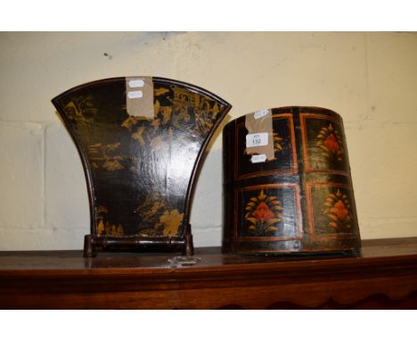 TWO JAPANNED AND LACQUERED VINTAGE WASTEPAPER BASKETS