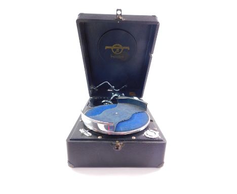 A vintage Columbia Viva - Tonal Grafonola portable gramophone, in black rexine case.