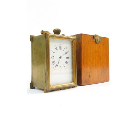 A Mignonnette Remontoir brass cased miniature carriage clock, rectangular dial bearing Roman numerals, Japy Freres movement, 