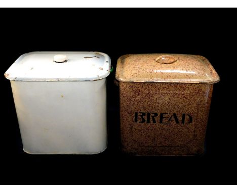 Two rectangular enamel bread bins.