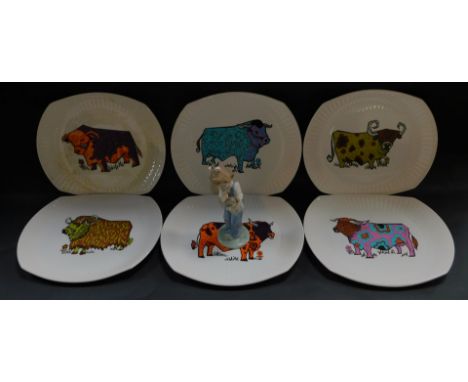 A set of six English Ironstone Pottery Ltd 'Beefeater' plates, decorated with cattle, steak and grill set, printed marks, 27.