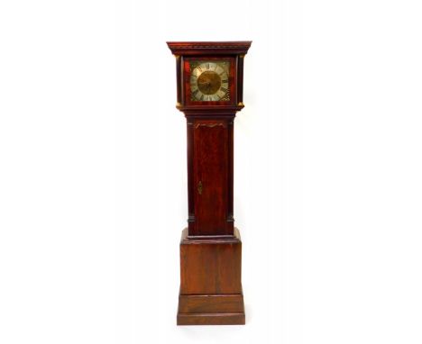 John Spinney, Blandford. A George III oak cased long case clock, square brass dial with foliate engraving, cherub spandrel, s