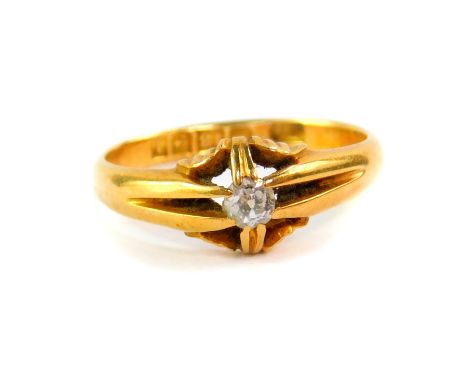 A lady's 18ct gold and diamond solitaire ring, approx 1/16ct, size K, 3.0g. 