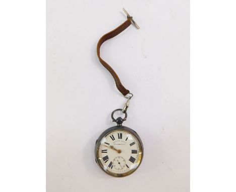 An Edward VII silver cased gentleman's pocket watch, open faced, key wind, enamel dial bearing Roman numerals, subsidiary sec