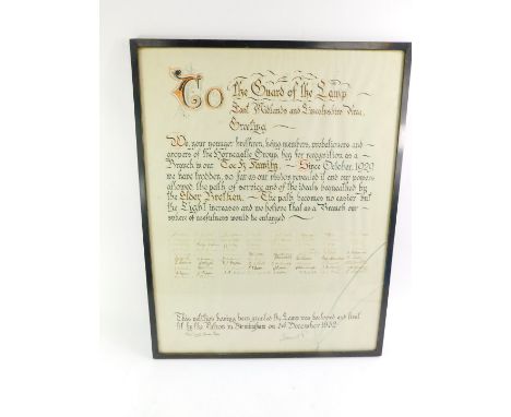 A framed Guard of the Lamp greeting signed by Edward Prince of Wales, later King Edward VIII, on 3rd December 1932, relating 