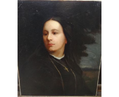 John Saint-Hélier Lander (1869-1944), Portrait of a lady, oil on canvas, signed and dated 1900, unframed, 61cm x 51cm.