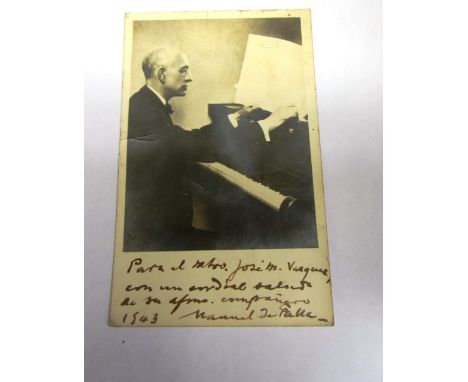 MANUEL de FALLA  - portrait b/w photograph, half length seated at piano (apparently in compositional mode), 13 x 9 cms.  *  c
