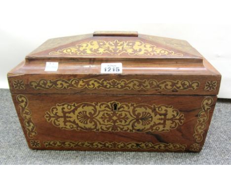 A Regency brass inlaid rosewood sarcophagus tea caddy, 31cm wide, together with a George III slope front mahogany knife box (