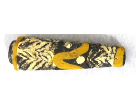 An Achaemenid core-formed glass kohl flask, circa.5th-4th century B.C., the body black, square in section, decorated with opa