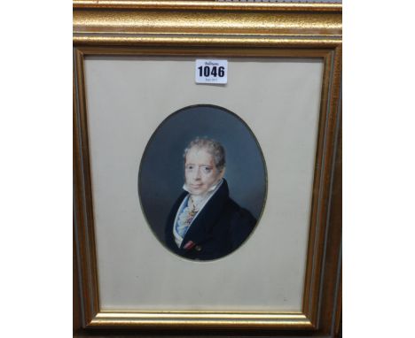German School (19th century), Portrait of a gentleman, gouache, oval, 17cm x 13cm.; together with a further watercolour portr