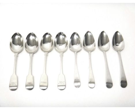 Silver table flatware, comprising; a pair of fiddle pattern tablespoons, London 1859, two further fiddle pattern tablespoons,
