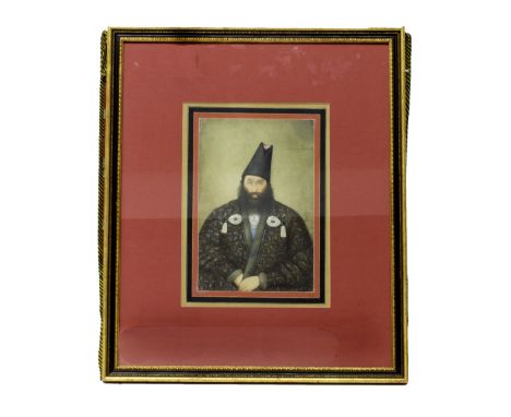 A portrait of a Qajar minister, signed Khanazad Abu Al-Hasan III (Thalith), Qajar Iran, dated AH 1294/1877-78 AD, watercolour