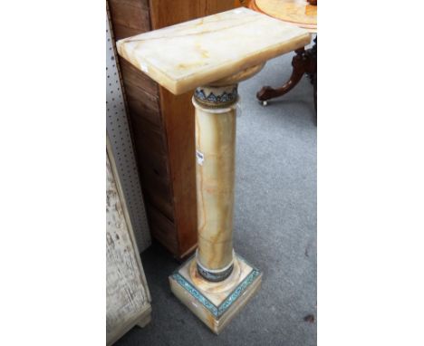 A French onyx and champlevé enamel mounted pedestal column, late 19th century with revolving rectangular top and square plint