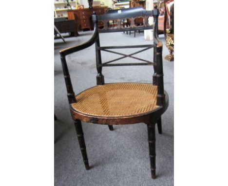 A set of six late 18th century style ebonised and parcel gilt armchairs, stamped 'Edward Garratt', each with tablet top rail 