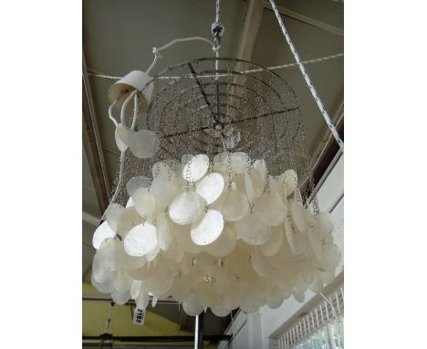 A Verner Panton, Luber, 'Fun 13' chrome framed circular ceiling light hung with circular abalone shell discs, circa 1966, 38c