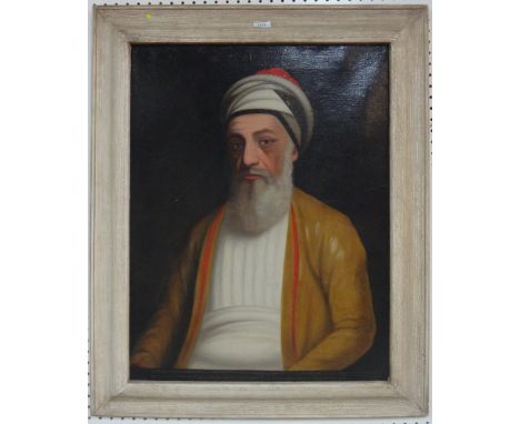 Portrait of Mullah Firuz Bin Ka'Us, Dastur of Bombay (1758-1830 AD), 19th century, oil on canvas, depicted half length wearin