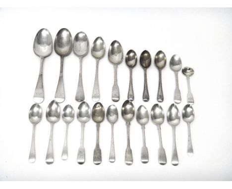 Silver table flatware, comprising; three bottom marked tablespoons, two dessert spoons, three Victorian bead edged Old Englis
