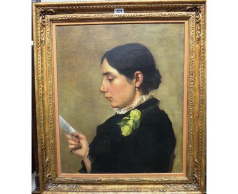Constant de Bruyne (late 19th century), Portrait of Mme Watts, oil on canvas, inscribed on stretcher, 54cm x 45cm.