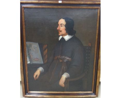 Continental School (17th century), Portrait of a seated gentleman with map, oil on canvas, inscribed and dated AET 42 1643,  