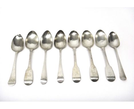 Silver table flatware, comprising; four fiddle pattern tablespoons, London 1832, a pair of Old English pattern tablespoons, L