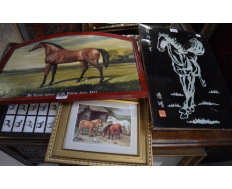 Six horse and hunting related prints to include a simulated oil on board entitled 'The Twister, Winner of the Victoria Stakes
