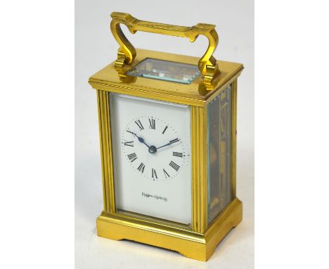 A Mappin & Webb carriage clock, the enamel dial set with Roman numerals, height 11cm. CONDITION REPORT No apparent damage, ha