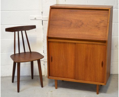 A stick back chair and a retro bureau with drop-down desktop above two sliding doors, 108 x 78cm (2).