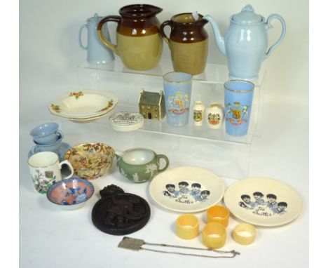 Three boxes of ceramics to include Royal Crown Derby pin dishes, crested ware, various tea plates, saucers, Royal Coronation 