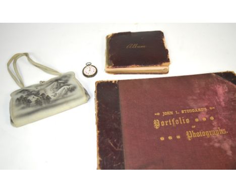 A small collectors' lot to include a silver fob watch (af), a vintage Japanese inspired handbag, an autograph book c1912 with