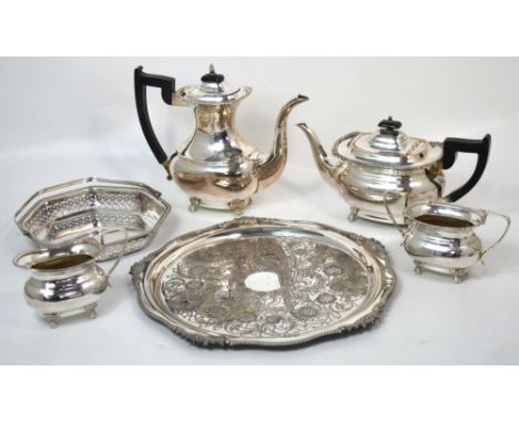 A small quantity of silver plated items to include a four piece tea service.