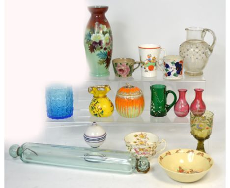 A quantity of decorative ceramics and glassware to include a Shelley Art Deco jam pot, a Shelley nursery rhyme themed Mabel L